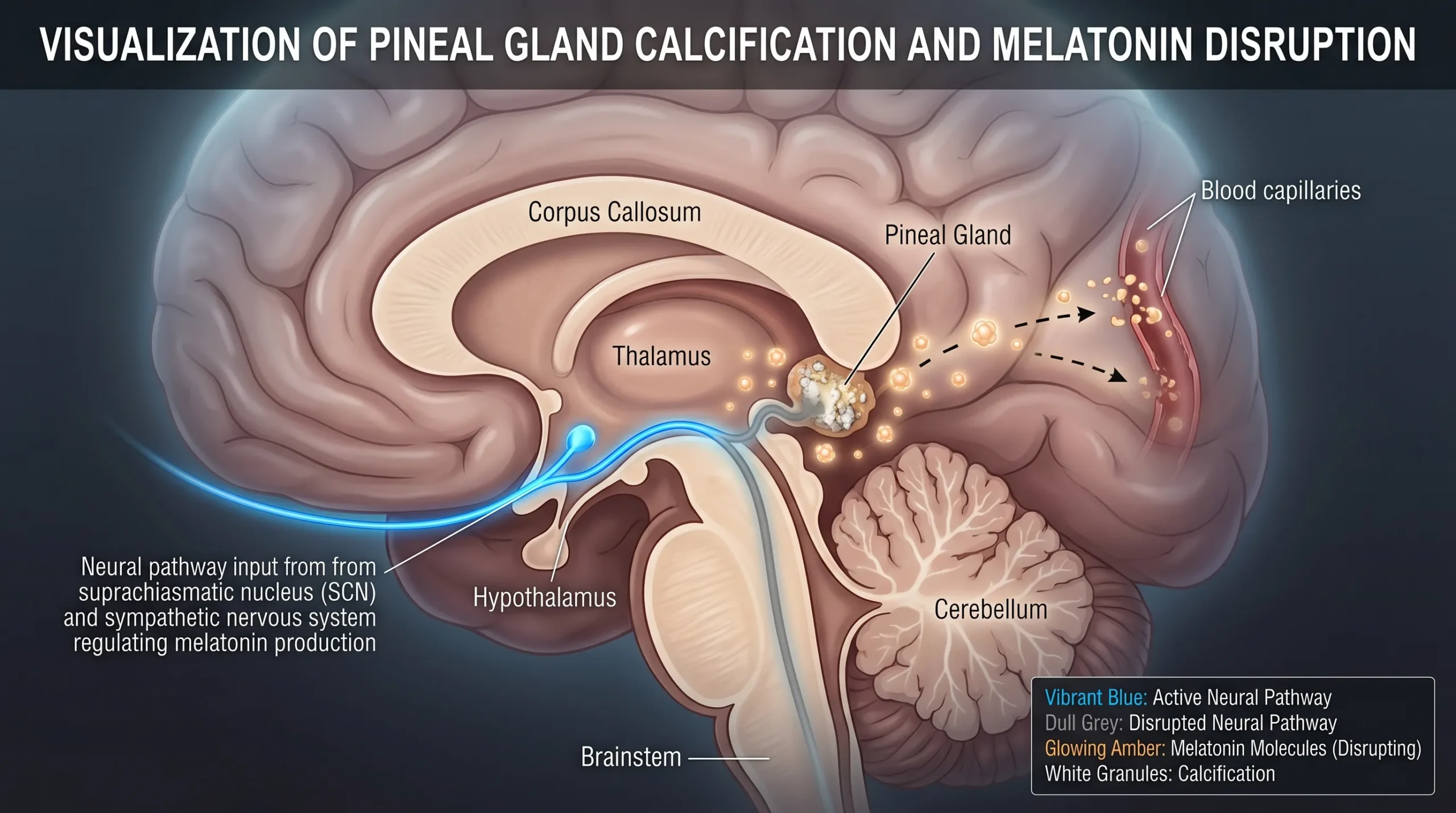 How pineal gland calcification disrupts melatonin production and brain chemistry