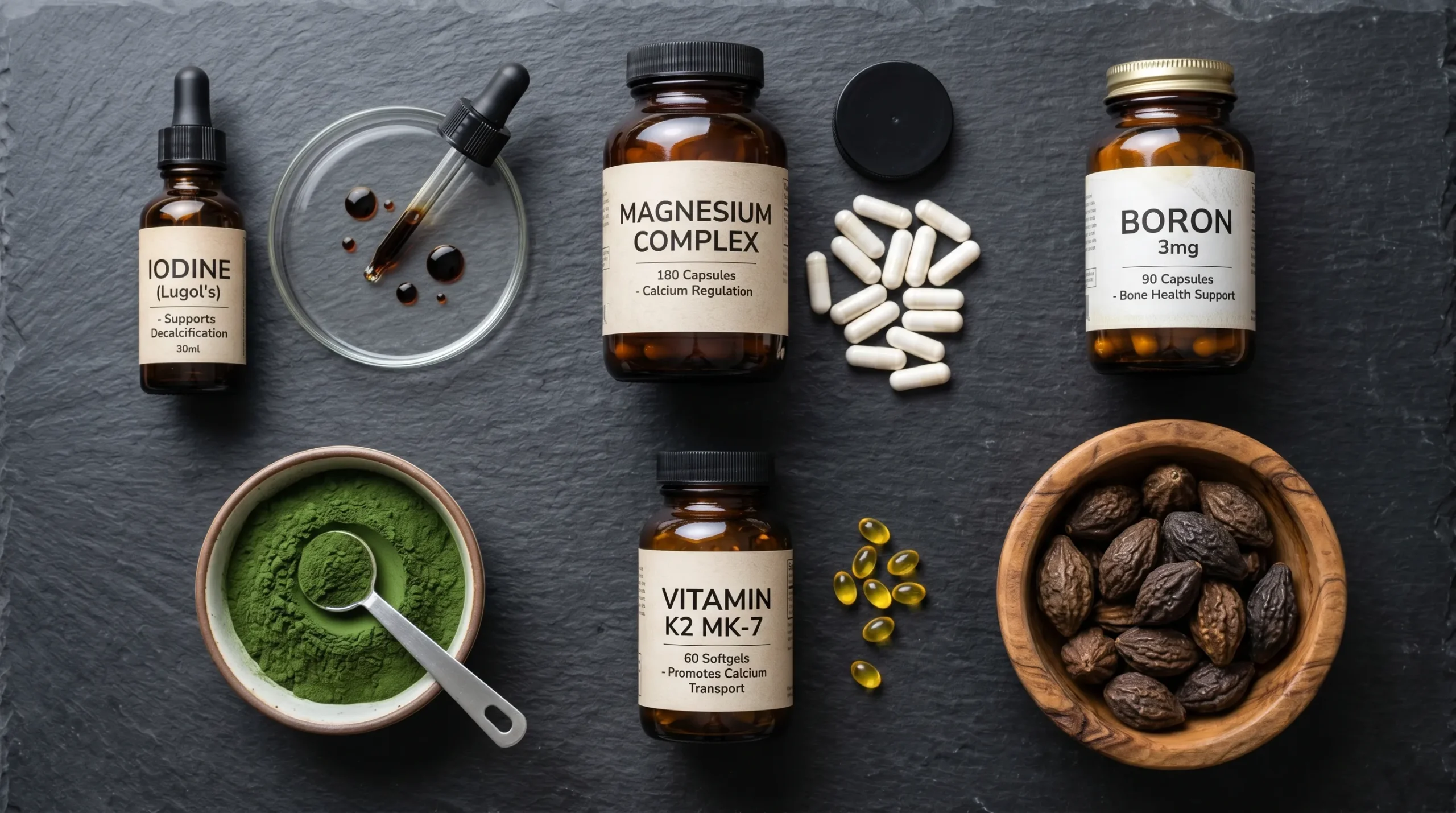 Key nutrients for pineal gland support — iodine, magnesium, boron, chlorella and haritaki