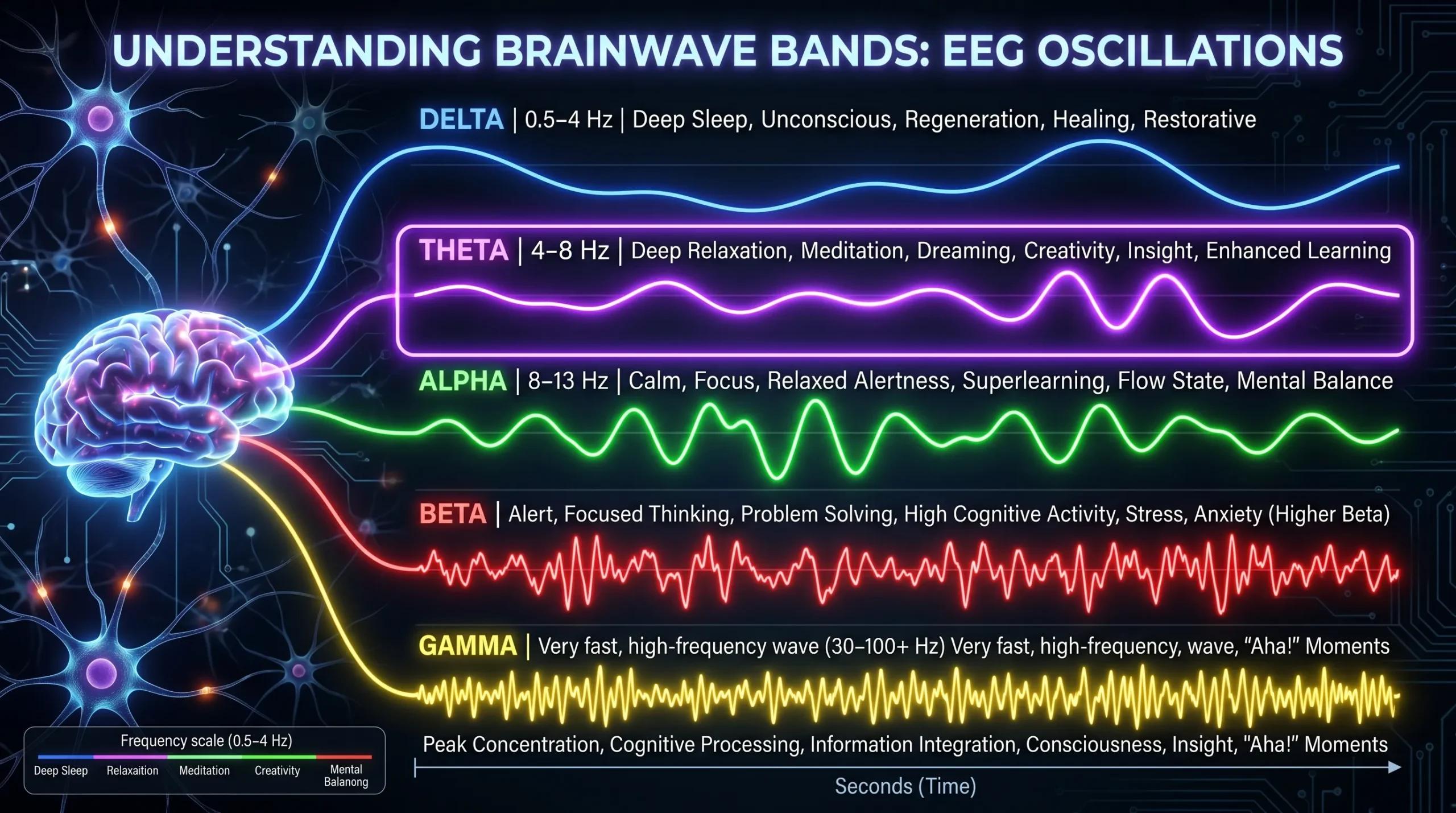 Theta waves vs alpha beta delta — comparison of brainwave frequency bands and their functions